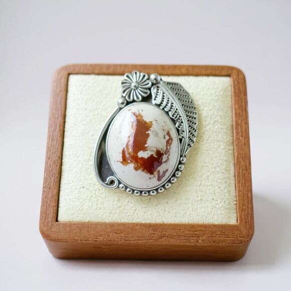 Southwestern Mexican Fire Opal Ring Sterling Silver Floral Leaf Motif Size 7 New - Picture 1 of 7